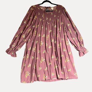 A. New Day XXL Women's Floral Smocked Dress Plus Size Mauve Long Sleeve Elastic